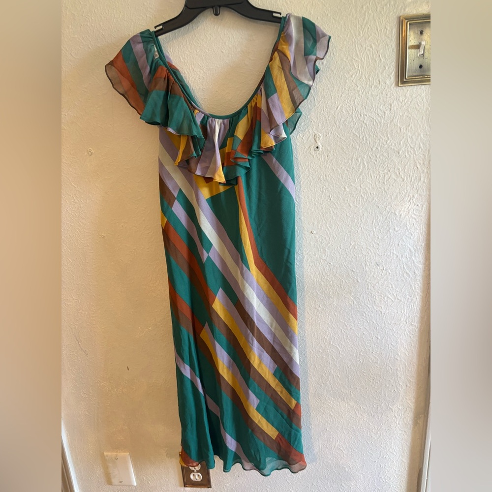 Tibi Multicolor‎ Striped Ruffle Dress siize 2
